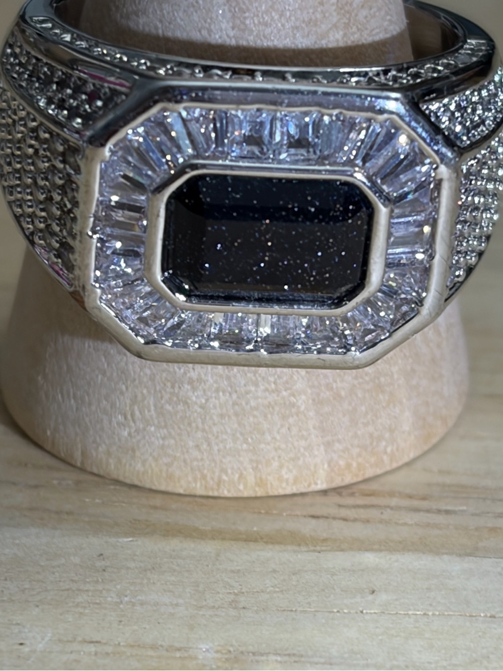 Black Stone Pavé Halo Cocktail Ring - Women Jewelry size 9
